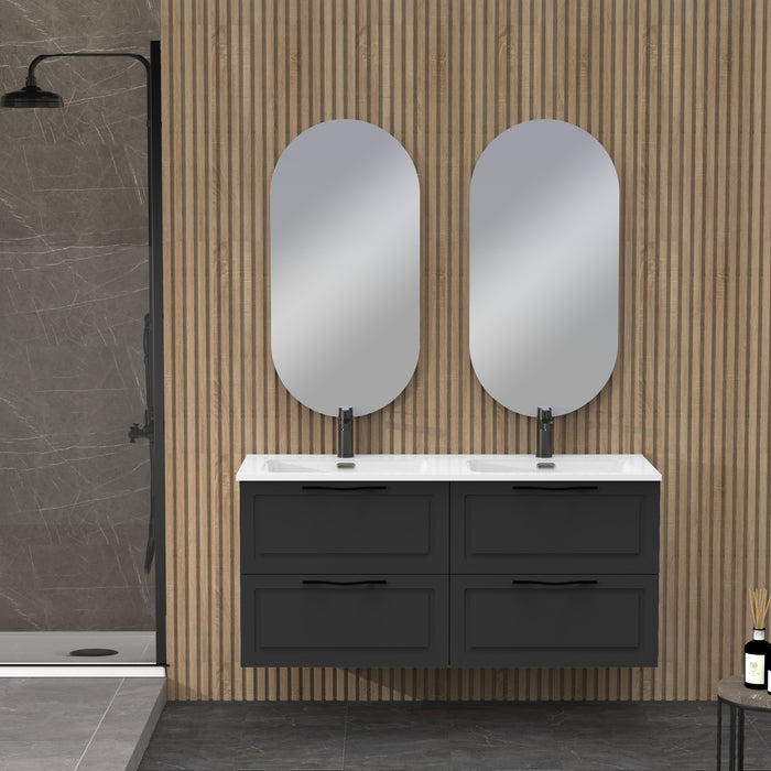 Banyetti Matador 1200mm Matt Black Wall Hung Vanity Unit Including Double Basin