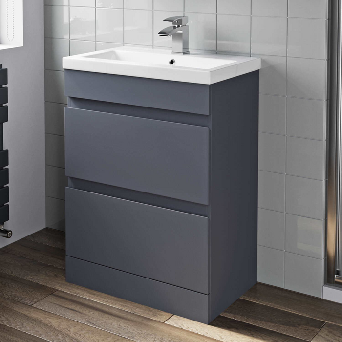 Ambience 600mm 2 Drawer Vanity Unit + Basin - Grey Gloss