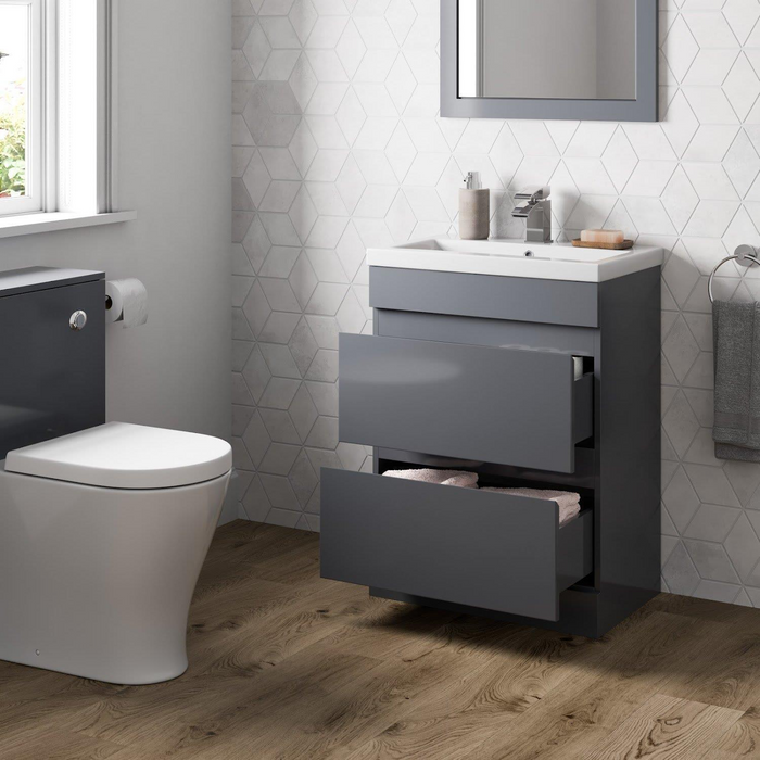 Ambience 600mm 2 Drawer Vanity Unit + Basin - Grey Gloss