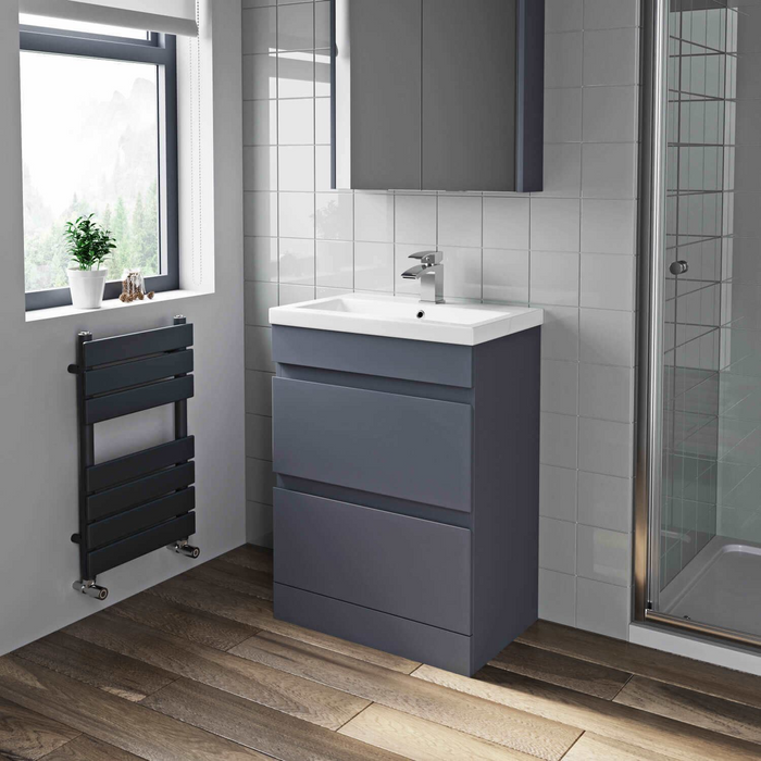 Ambience 600mm 2 Drawer Vanity Unit + Basin - Grey Gloss