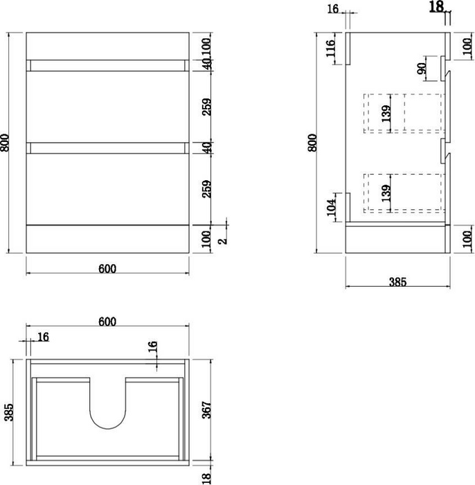 Ambience 600mm 2 Drawer Vanity Unit + Basin - Grey Gloss