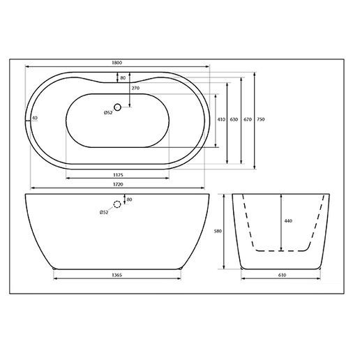 Metropolitan Freestanding Bath 1800 X 750mm