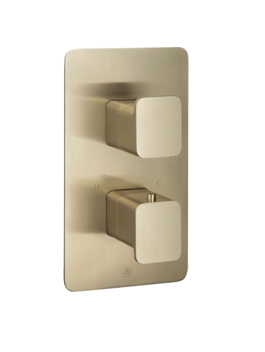 JTP HIX Brushed Brass Thermostatic Concealed 2 Outlet Shower Valve