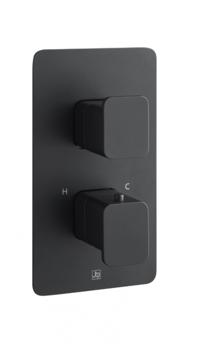 JTP HIX Noir Matt Black Thermostatic Concealed 2 Outlet Shower Valve