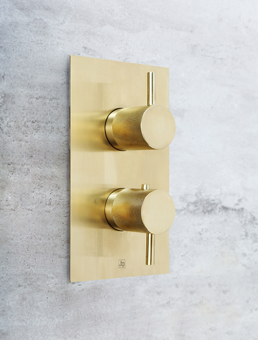 JTP VOS Brushed Brass Thermostatic Concealed 2 Outlet Shower Valve - Select Design