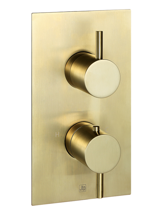 JTP VOS Brushed Brass Thermostatic Concealed 2 Outlet Shower Valve - Select Design