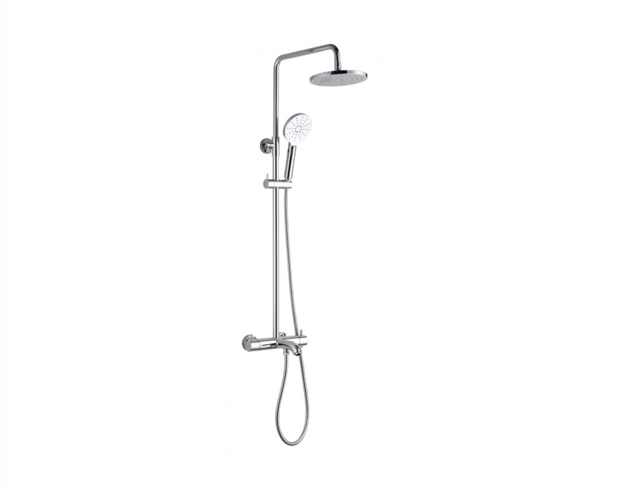 JTP Florence Chrome Thermostatic Shower Pole, Adjustable with Overhead Shower, Hand Shower and Bath Spout