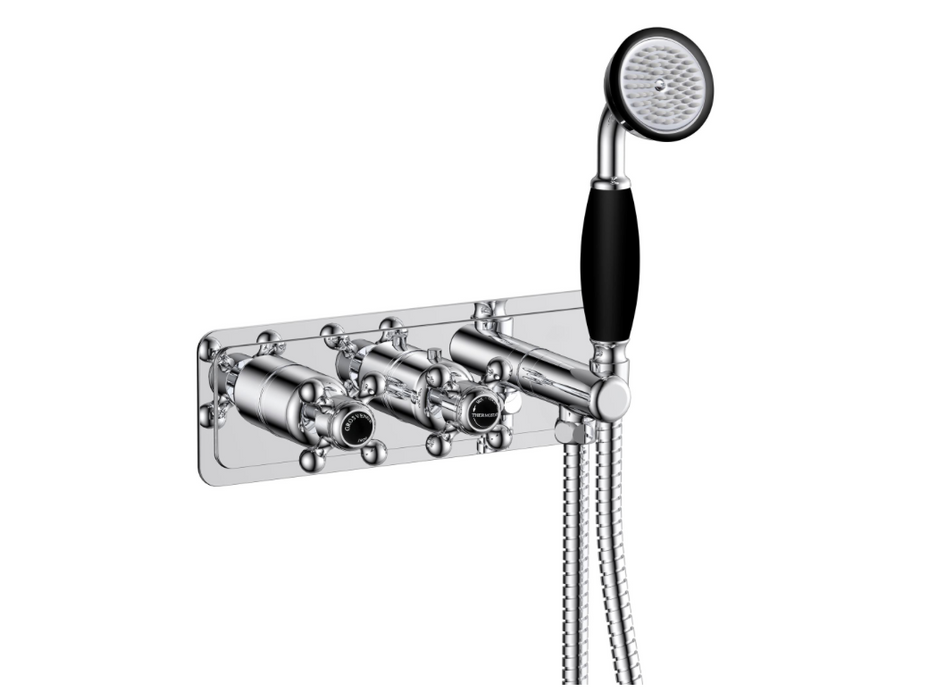 JTP Grosvenor Black Edition Cross Thermostatic Concealed 2 Outlet Valve + Handset