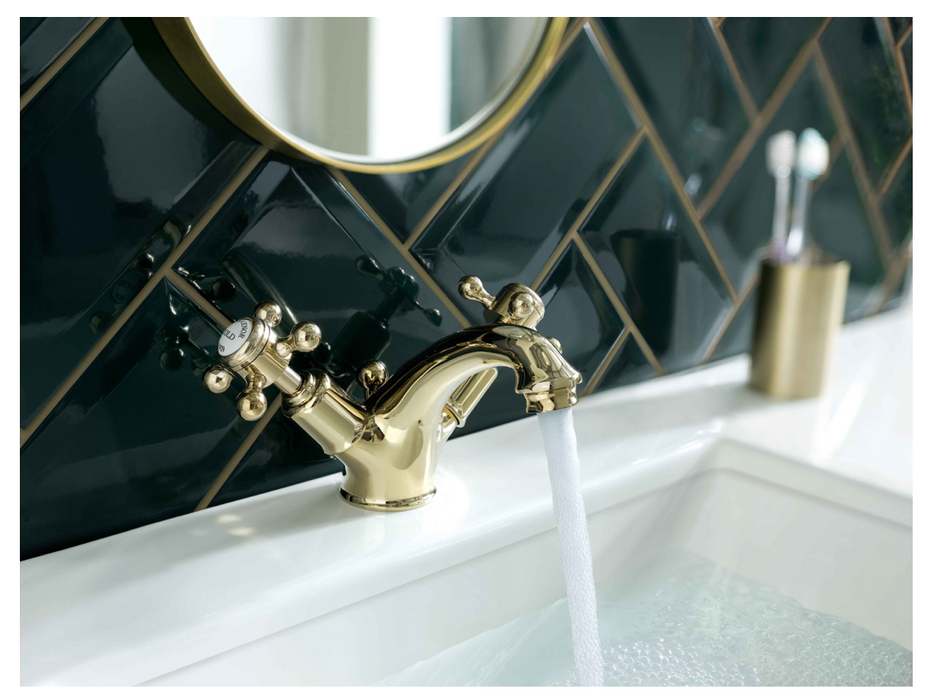 JTP Grosvenor Cross Antique Brass Edition Basin Mixer with Pop Up Waste