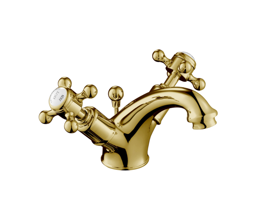 JTP Grosvenor Cross Antique Brass Edition Basin Mixer with Pop Up Waste