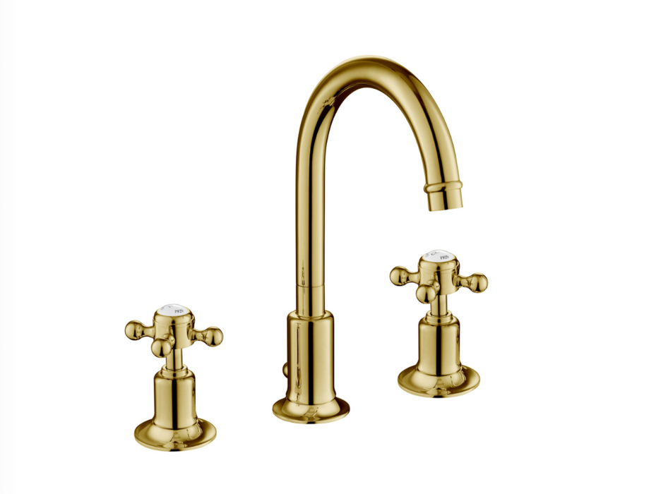 JTP Grosvenor Cross Antique Brass Edition 3 Hole Basin Mixer