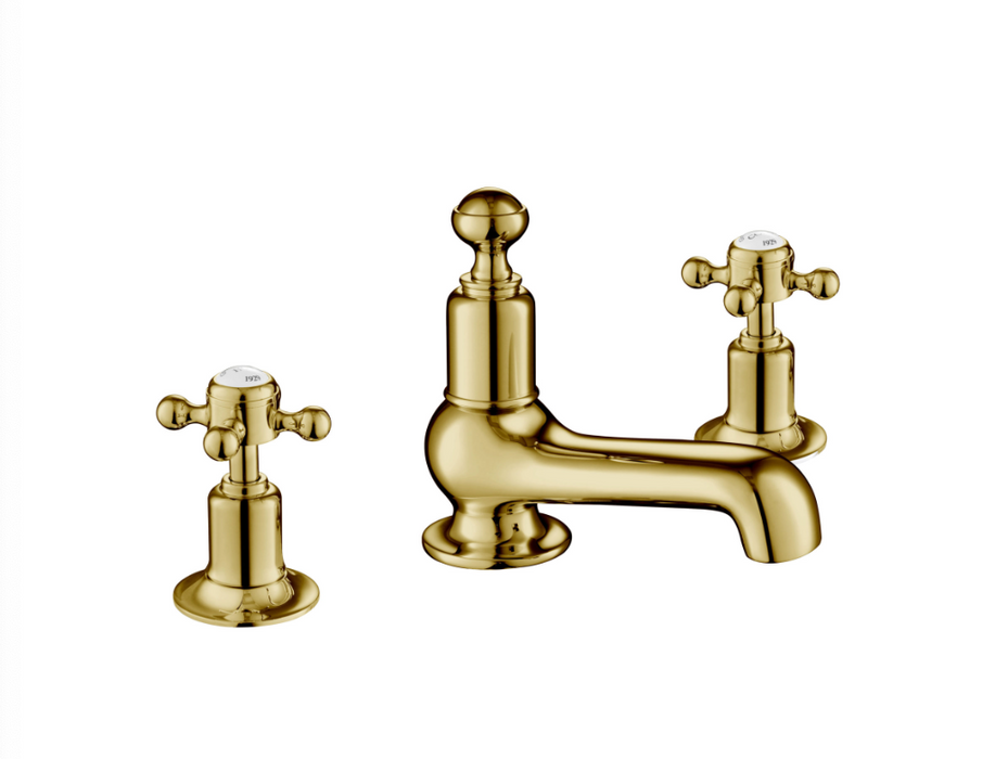 JTP Grosvenor Cross Antique Brass Edition 3 Hole Basin Mixer Deck Mounted