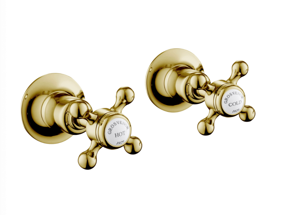 JTP Grosvenor Cross Antique Brass Edition Wall Valves