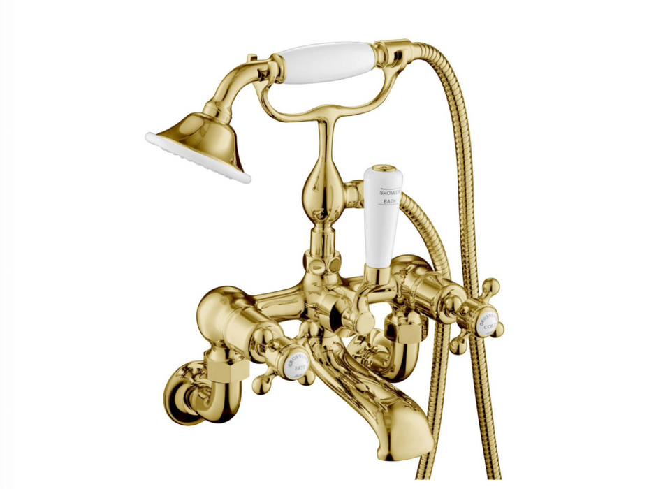 JTP Grosvenor Cross Antique Brass Edition Wall Mounted Shower Mixer with Kit