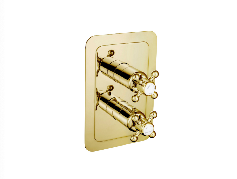 JTP Grosvenor Cross Antique Brass Edition Thermostatic Outlet Shower Valve - Select Outlet