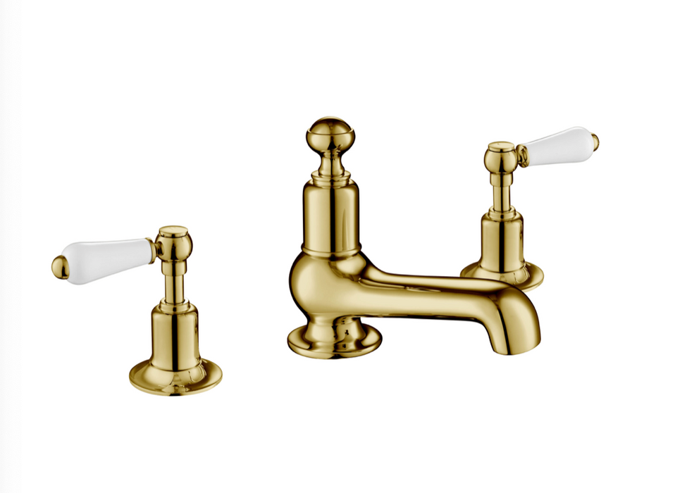 JTP Grosvenor Lever Antique Brass Edition 3 Hole Basin Mixer