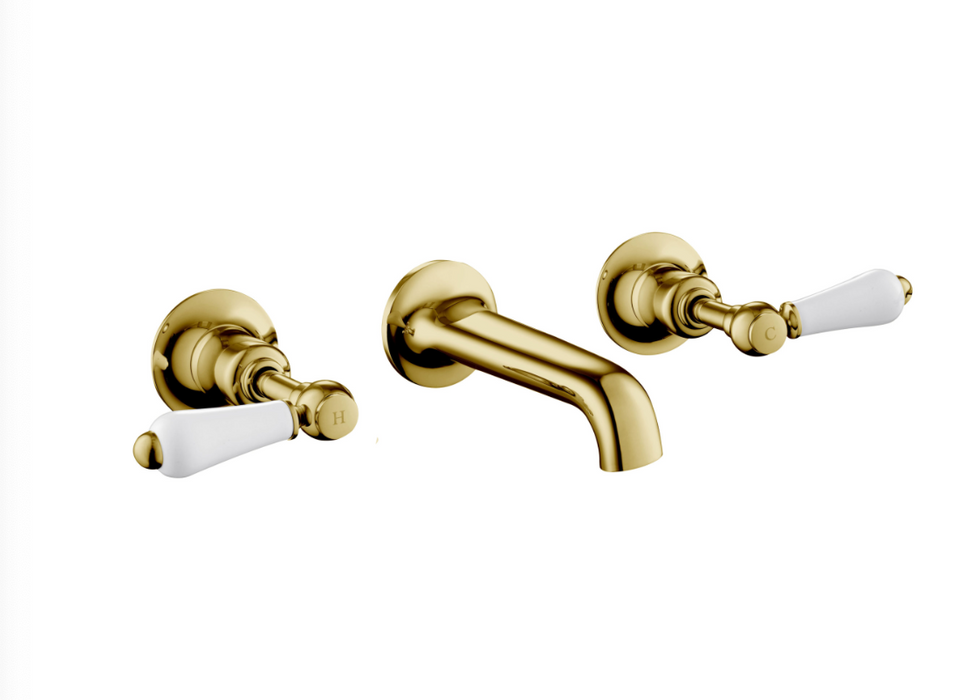 JTP Grosvenor Lever Antique Brass Edition Wall Mounted 3 Hole Basin Mixer