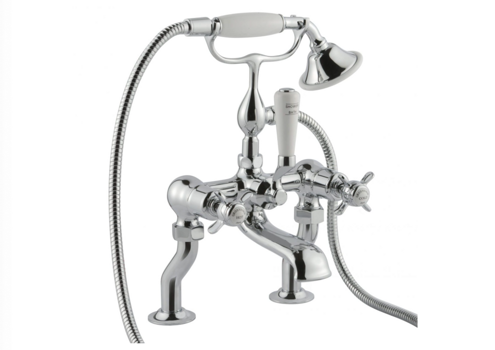 Grosvenor Pinch Chrome Deck Mounted Bath Shower Mixer with Kit