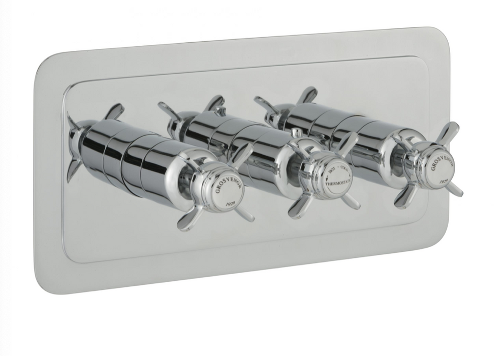 Grosvenor Pinch Chrome Horizontal Thermostatic Concealed Outlet Shower Valve - Select Outlet