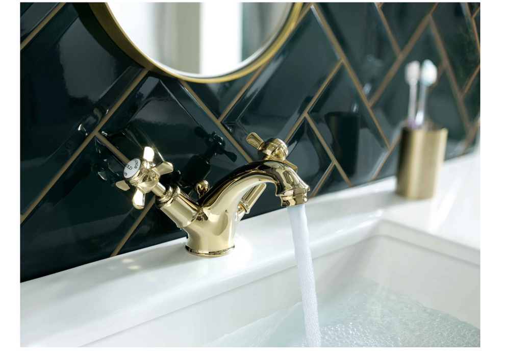 JTP Grosvenor Pinch Antique Brass Edition Basin Mixer with Pop Up Waste