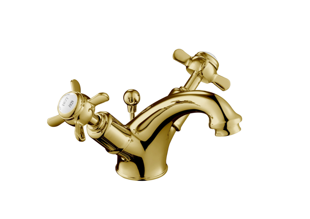 JTP Grosvenor Pinch Antique Brass Edition Basin Mixer with Pop Up Waste