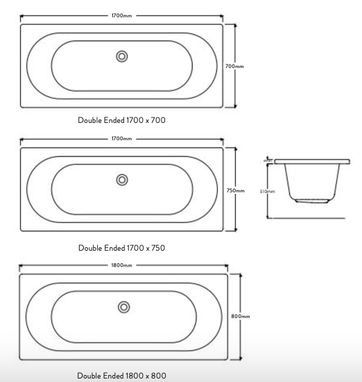 Round Double Ended Acrylic Bath 1700 x 750mm