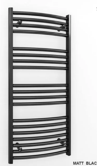 Black Noir Curved Electric Towel Rail 500 x 1200mm