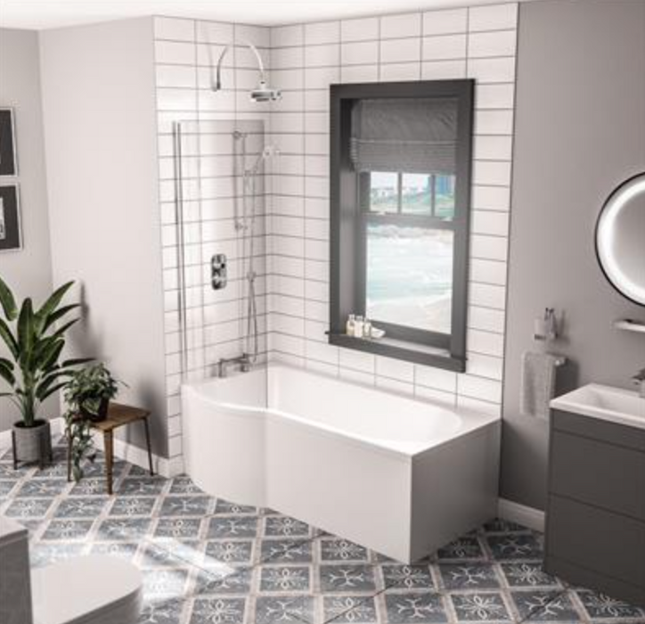 Portland P-Shaped 5mm Bath 1500 x 850mm RH