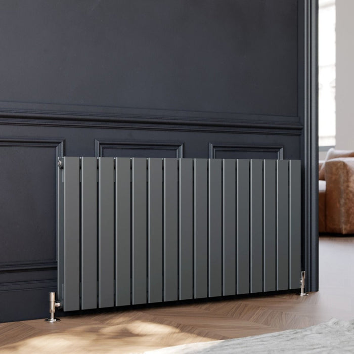 Elle 600 x 1210mm Anthracite Double Flat Panel Horizontal Designer Grey Column Radiator